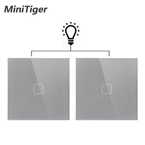 Minitiger-interrupteur mural tactile, 1 bouton, 2 voies, pour luminaire, en verre cristal gris, standard EU/UK ► Photo 1/5