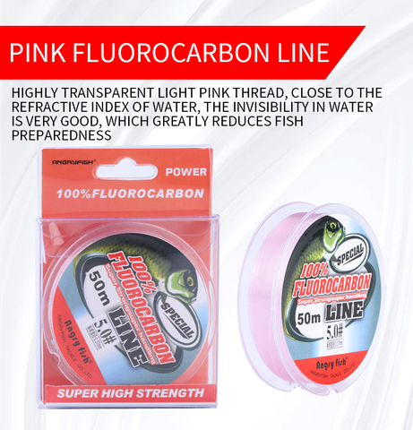 Angryfish-ligne de pêche en fluorocarbone, Leader en Fiber de carbone, rose, 50M ► Photo 1/6