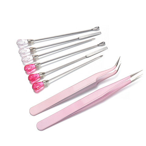 Résine cuillère pince à épiler Pick-Up aiguille cuillère outils ensemble Nail Art outils pince à épiler pour Silicone UV époxy résine moule argile artisanat bricolage ► Photo 1/6