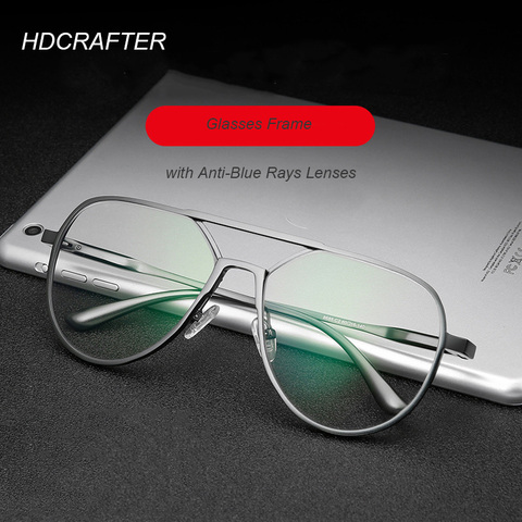 HDCRAFTER-lunettes de Prescription pour hommes et femmes, monture avec lentille transparente, lunettes surdimensionnées en métal, verres d'ordinateur, myopie optique-lunetterie ► Photo 1/6