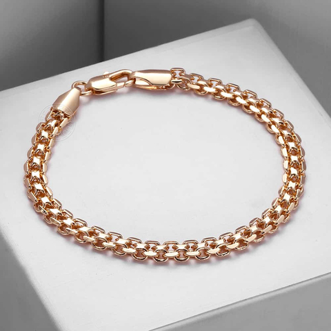Bracelet en chaîne à maillons vénitiens pour femmes, bijoux à la mode, en or Rose 585, tissage martelé, Bismark, 5mm, DCB05 ► Photo 1/6