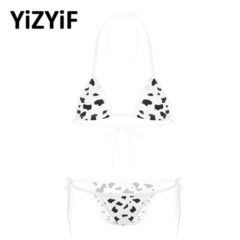 Mini Bikini à pois ou à rayures pour femmes, sous-vêtements, soutien-gorge col licou, slip, Style vache à lait, Kawaii ► Photo 1/6