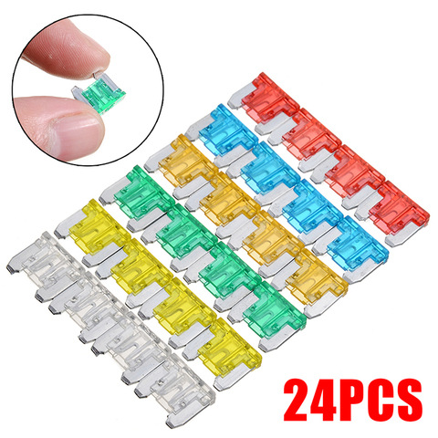 24 pièces Micro Mini lame fusible Auto voiture camion moto fusibles 5A 10A 15A 20A 25A 30A tailles mixtes Kit profil bas ► Photo 1/6