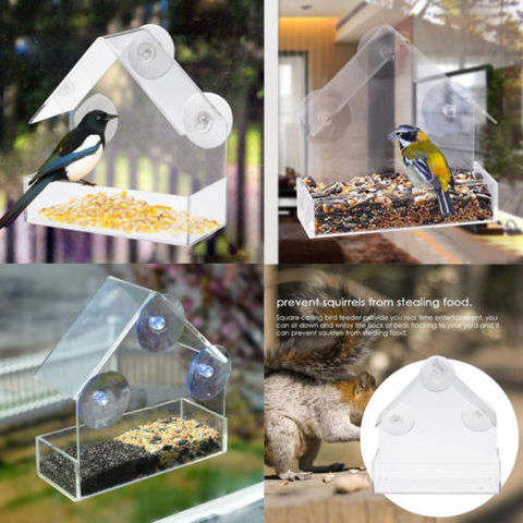 Mangeoire à oiseaux en acrylique transparent, fenêtre officielle, niche à oiseaux avec aspiration, alimentation de jardin en plein air ► Photo 1/5