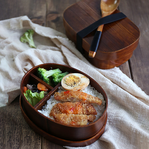 Onep-boîte à déjeuner Style japonais 3 pièces/ensemble boîte à Bento pour enfants vaisselle de table en bois avec compartiments pour la santé ► Photo 1/6