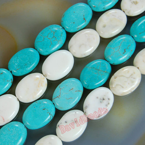 Perles Turquoises plates et ovales, 16 pouces, 10x14mm, pour la fabrication de bijoux, prix d'usine ► Photo 1/3