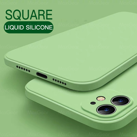 Nouveau étui souple en Silicone liquide carré Original de luxe pour iPhone 11 Pro X XR XS Max 7 8 6 6s Plus SE 2 2022 12 couverture de téléphone couleur ► Photo 1/6