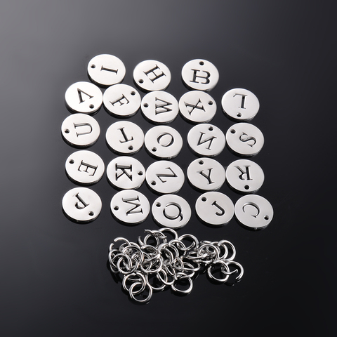 Pendentif Alphabet en acier inoxydable, 12mm, 26 lettres, pendentif pour collier, pendentif avec anneaux, bricolage de fabrication de bijoux, 5 pièces/lot ► Photo 1/2