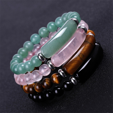 Bracelet en pierre naturelle 8mm Reiki guérison Quartz Rose Aventurine Agates Rose cristal Rectangle barre breloque Bracelets perlés ► Photo 1/6