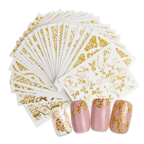 20 feuilles Or 3d Nail Art Autocollants Creux Stickers Conceptions Mixtes Adhésif Fleur Nail Conseils Décorations Salon Accessoire LAAD301-326 ► Photo 1/6