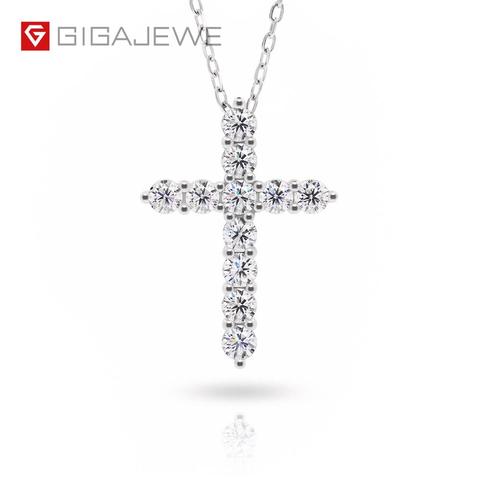 GIGAJEWE Total 1.1ct 3mmX11 coupe ronde EF VVS1 Moissanite 925 argent chrétien religieux croix collier réveillon de noël cadeau ► Photo 1/6