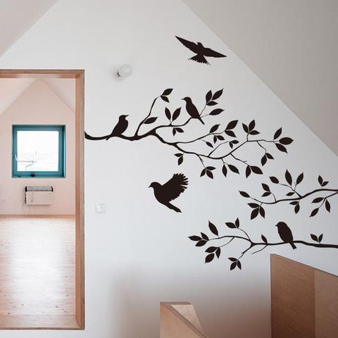 Autocollants muraux branches d'oiseaux, feuille d'arbre, vinyle décoratif pour la maison des enfants, autocollants de salon, accessoires muraux ► Photo 1/6