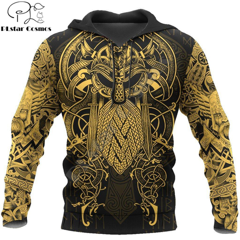 Vikings – sweat-shirt à capuche imprimé en 3D, vêtement unisexe décontracté à la mode, Harajuku, le corbeau jaune d'odin tatouage ► Photo 1/5