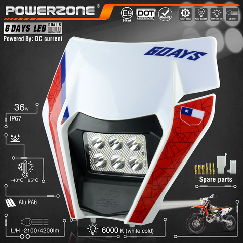 PowerZone moto phare LED phare phare Supermoto carénage pour KTM EXC SXF MX Dirt Bike Enduro phare LED ► Photo 1/6