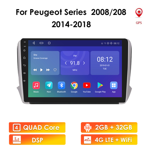 Android 10 pour Peugeot 2008 208 série 2012-2022 multimédia stéréo voiture lecteur DVD Navigation GPS Radio ► Photo 1/5