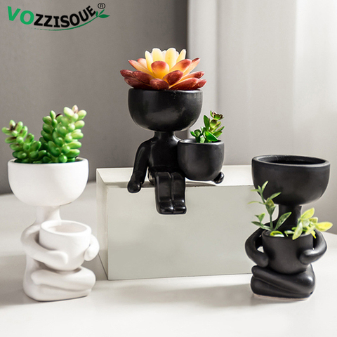 Créatif mignon Imitation humanoïde en céramique Pot de fleur Succulent planteur artisanat Vase décoration de la maison cadeau personnalisé en gros ► Photo 1/6