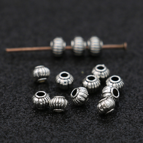 Perles d'espacement rondes plaquées argent Antique, 50 pièces, pour la fabrication de bijoux, Bracelet, amples, accessoires faits à la main, 4mm ► Photo 1/6