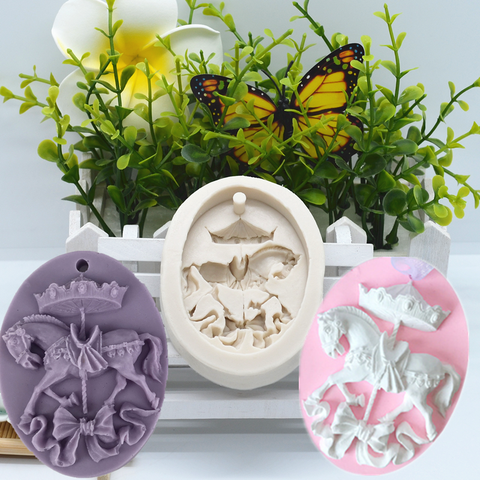 Carrousel Silicone moule cheval gâteau dentelle décoration bricolage Design chocolat pâtisserie Dessert Fondant moule résine cuisine outil pour la cuisson ► Photo 1/6