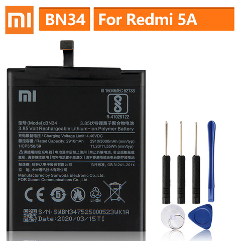 Batterie de remplacement d'origine pour Xiaomi Mi Redmi 5A Redrice 5A BN34, 3000mAh, authentique ► Photo 1/6