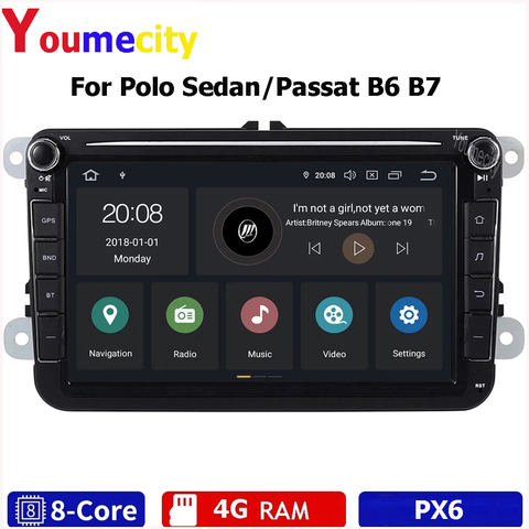 Lecteur multimédia de voiture Android 10 2 Din Gps Navigation Radio automatique Wifi Bluetooth DSP pour berline Vw Polo/Volkswagen Passat B6 B7 ► Photo 1/6