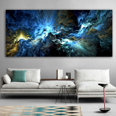Wangart-peinture à l'huile en nuage bleu, noir, abstrait, image murale, Art moderne ► Photo 1/6