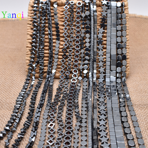 Perles en pierre naturelle hématite noires ajourées, carrées, grosses, rondes et plates, pour bijoux, collier, bracelet, cadeau, bricolage ► Photo 1/6