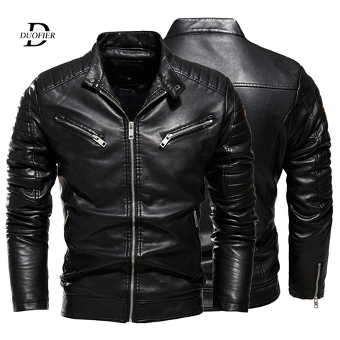 2022 hiver noir cuir veste hommes fourrure doublé chaud moto veste mince rue mode noir Biker manteau plissé Design fermeture éclair ► Photo 1/6