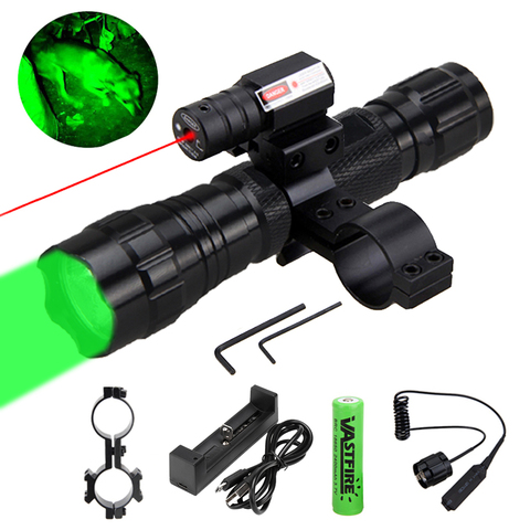 Lampe de poche tactique à Led, 5000lm, XM-L Q5 T6, pour la chasse, avec point Laser rouge, Rail de visée, canon, montage à distance, pression ► Photo 1/6