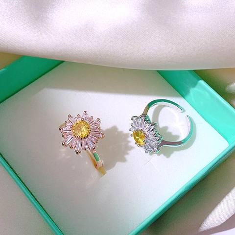 Anneaux floraux de marguerite pour femmes, bijou ajustable, Micro pavé, anneau ouvert en Zircon, nouvelle mode 2022 ► Photo 1/6