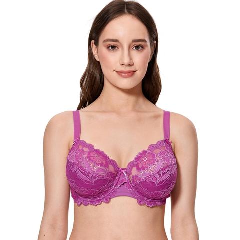 Soutien-gorge en dentelle grande taille à armatures avec broderie florale sans rembourrage pour femmes ► Photo 1/6