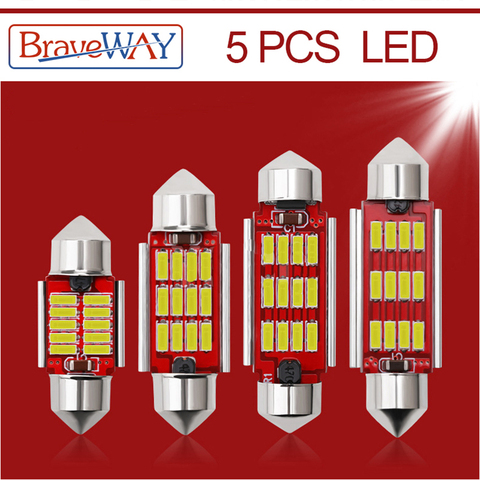 BraveWay 5 pièces LED ampoule C5W C10W Super lumineux 4014 SMD Canbus sans erreur Auto intérieur Doom lampe voiture style 31mm 36mm 39mm 41mm ► Photo 1/6