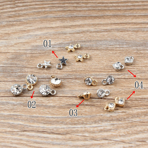 50 PCS/Lot or argent couleur breloques étoile ronde forme de coeur avec strass breloque pendentifs pour bijoux à la main ► Photo 1/5