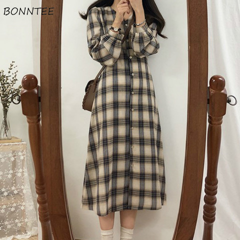 Robe femmes rétro Plaid printemps longue ample grande taille XXL femme Vintage tempérament col en v taille haute mode à la mode vacances nouveau ► Photo 1/6