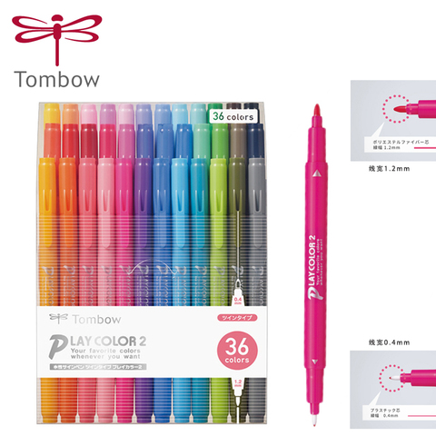Tombow – stylo aquarelle à Double tête, jeu de 2 couleurs 6/12/24/36, surligneur pour étudiant, stylo de dessin, 0.4/1.2mm ► Photo 1/6