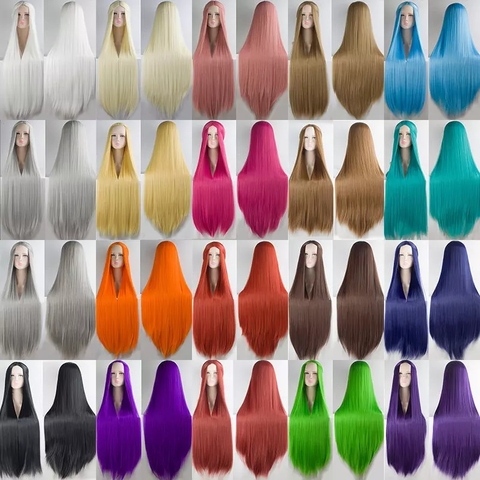 Perruque cosplay synthétique lisse longue de 100CM | Perruque Cos Blonde bleue rouge rose, grise, violette, perruque pour fête pour femmes perruque ► Photo 1/6