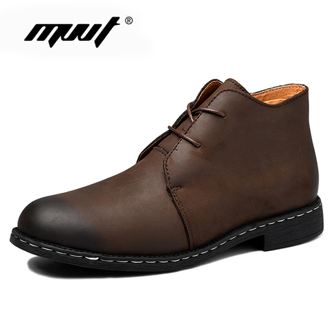 Hommes à la main bottes en cuir véritable hommes neige bottes en cuir imperméable travail sécurité hiver bottines chaussures ► Photo 1/6