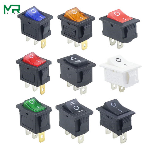 Interrupteur à bascule, 2 broches, 3 broches, pour voiture, 6A/10A, 250V/125V AC, rouge, jaune, vert, bleu, noir, 1 pièce, KCD1 ► Photo 1/5