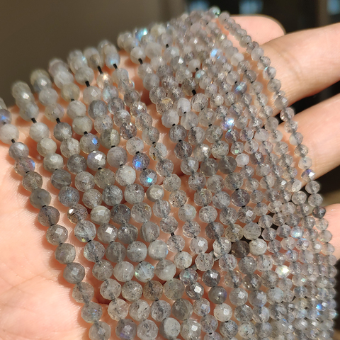 Perles en Labradorite grise naturelle AA +, pour la fabrication de bijoux, Bracelets cadeaux de noël, bricolage, 15 pouces, petite perle en pierre 2/3/4mm ► Photo 1/6
