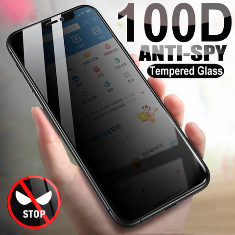 100D verre trempé Anti espion pour iPhone 12 mini 11 Pro XS Max X XR protection d'écran privée iPhone 7 8 6 6S Plus SE 2022 verre ► Photo 1/6