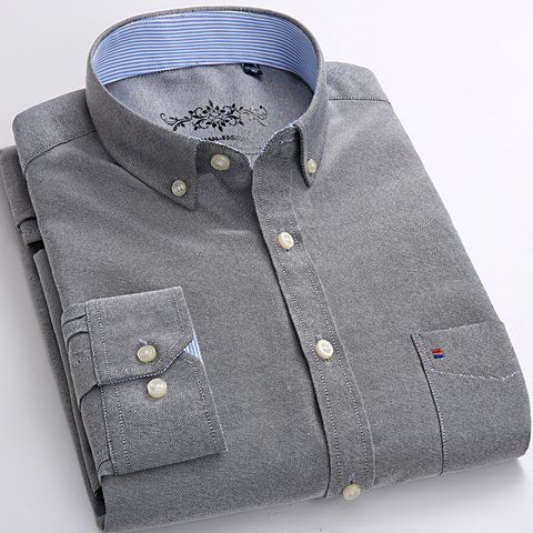 Chemise Oxford à manches longues pour hommes, à poches simples, à col boutonné, à la mode, décontracté ► Photo 1/6