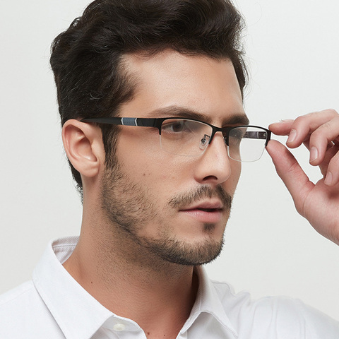 RBENN hommes affaires lunettes de lecture haute qualité en métal demi-cadre presbyte lunettes de lecture avec dioptrie 0.75 1.75 2.75 4.5 5.0 ► Photo 1/6