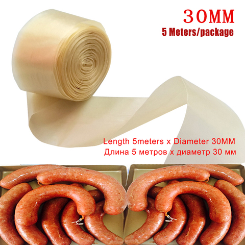 5 mètres 30MM enveloppe de saucisse de collagène sec pour saucisse BBQ frire saucisses à vapeur viande jambon fabricant outils de remplissage machines-outils ► Photo 1/6