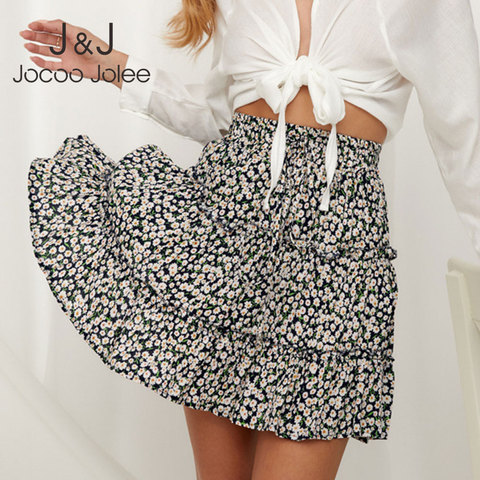 Jocoo Jolee — Mini jupe plissée pour femme, en coton, élégante, taille haute courte 2 xl, plage, vacances, décontractée style boho, de très bonne qualité ► Photo 1/6