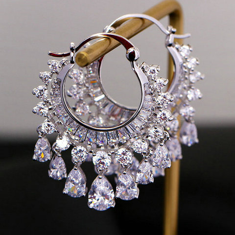 1 paire clair CZ entièrement bijoux boucle d'oreille romantique boucles d'oreilles cerceau balancent boucle d'oreille bijoux de mode ► Photo 1/6