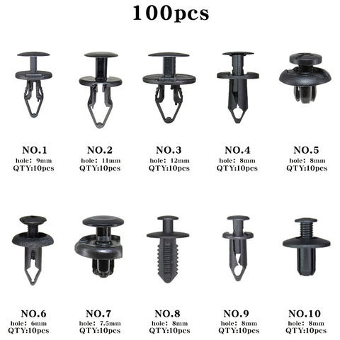 100 pièces en plastique Rivets pare-chocs Clips pour BMW Benz Toyota Ford Honda Auto attaches voiture coffre garde-boue Liner retenue punaises 6mm 7.5mm 8mm 9mm 12mm ► Photo 1/5