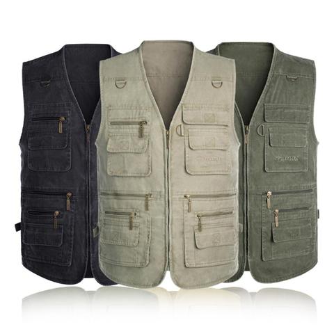 Nouveau mâle décontracté été grande taille coton gilet sans manches avec beaucoup de poches hommes Multi poche photographie gilet ► Photo 1/6