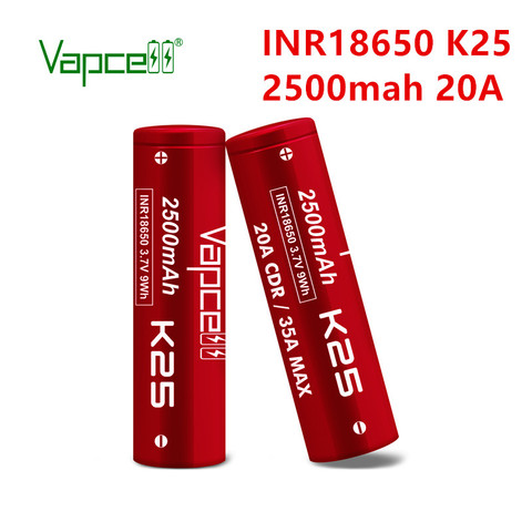 Vapcell original INR18650 2500mah 20A K25 3.7V Li ion rechargeable haute puissance 18650 batterie pour outils électriques lampe de poche batteries ► Photo 1/6