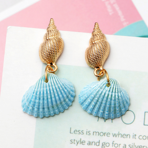 Boucles d'oreilles en coquillage de vache, bijoux de plage, tendance, en or bohémien, goutte d'eau, coquillage de mer, mode, pour femmes ► Photo 1/6