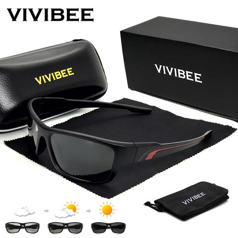 VIVIBEE-lunettes de soleil sport pour hommes, verres photochromiques, verres polarisés, noir mat, UV400, décoloration caméléon ► Photo 1/6