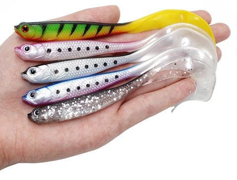 Leurre wobbler en Silicone souple avec queue en T, appât artificiel idéal pour la pêche à la turlutte, au bar ou au brochet, 4 pièces, 11.5cm, 6.1g ► Photo 1/6